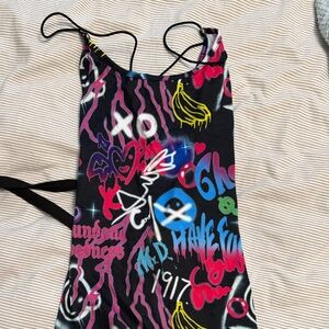 🪩 Graffiti Romper | Short shorts, open back, soft material